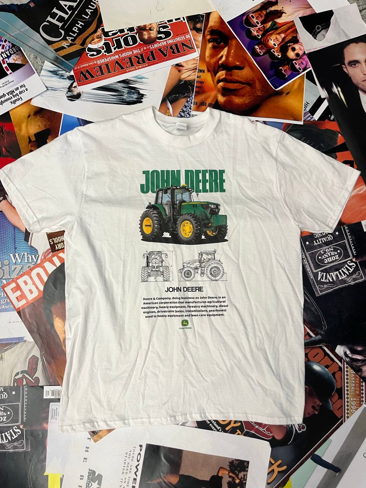 BOOTLEG triko bílé John Deere zelený traktor