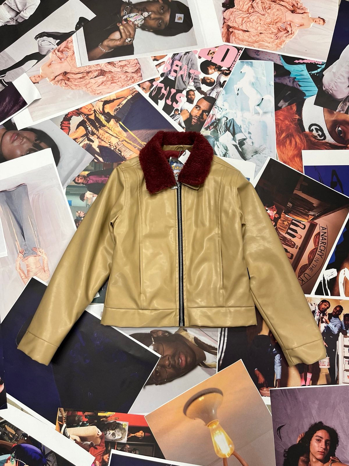 (XS) Alpha jackets bunda koženková  béžová s červeným kožíškem