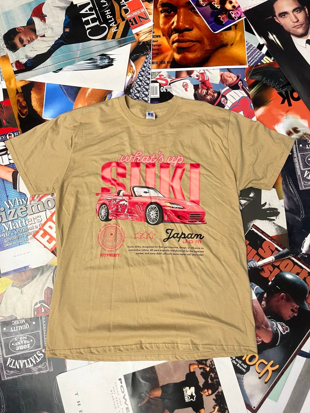 BOOTLEG triko hnědé růžový nápis Whats up Suki Japan