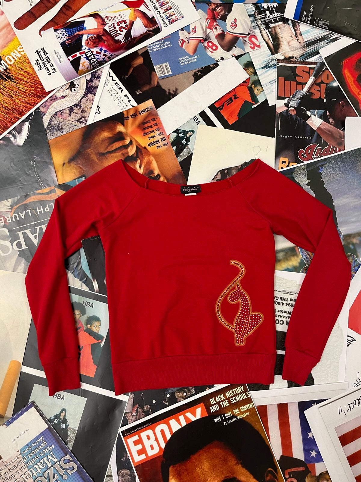 (L) Baby Phat CREWNECK červený s dlouhým rukávem