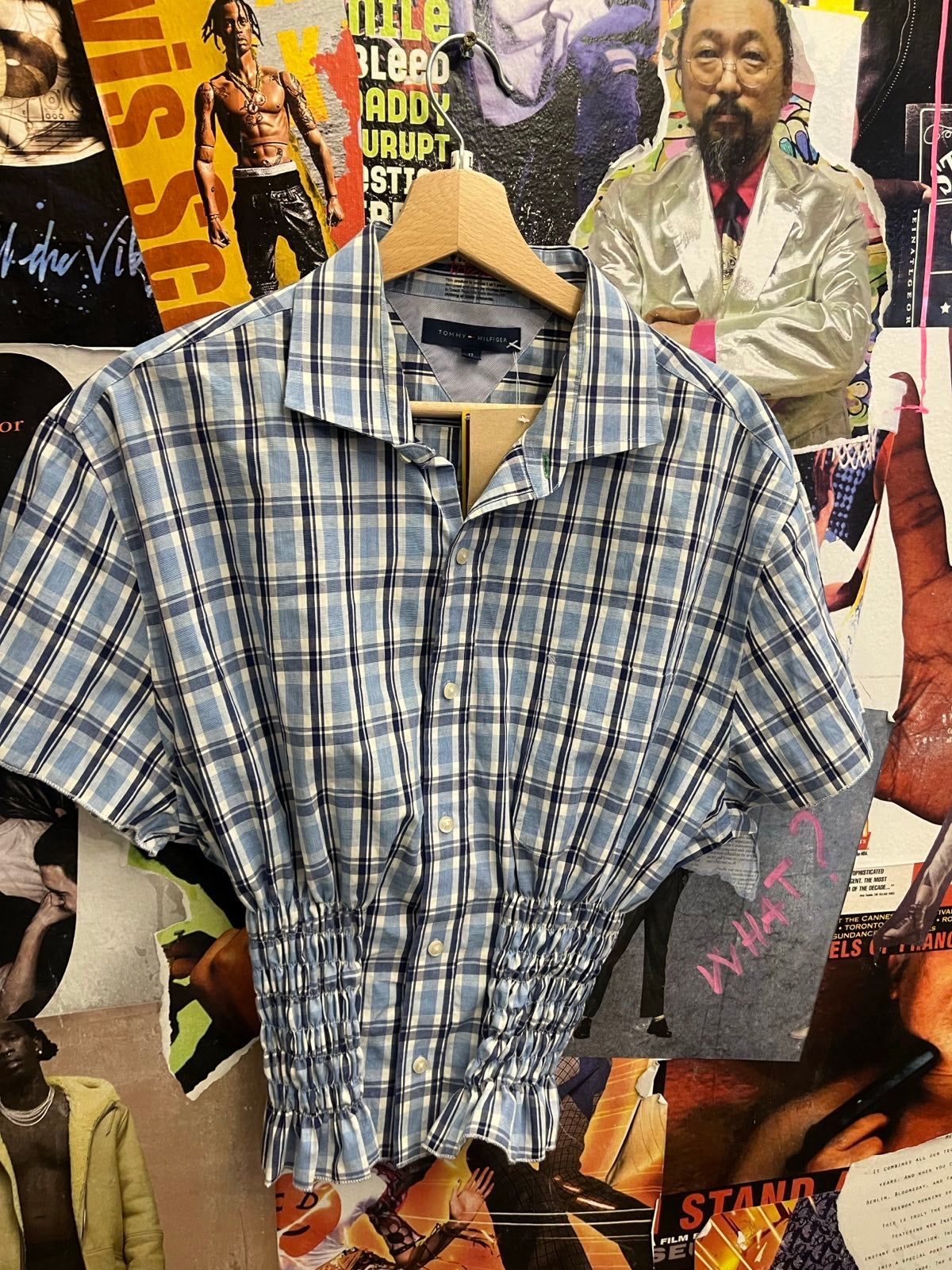 Reworked top Tommy Hilfiger modrobílé kostkované s žabičkováním L