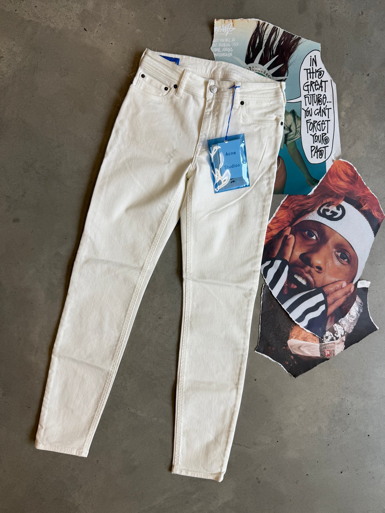 (S) ACNE STUDIOS Blå Konst bílé dámské skinny jeans