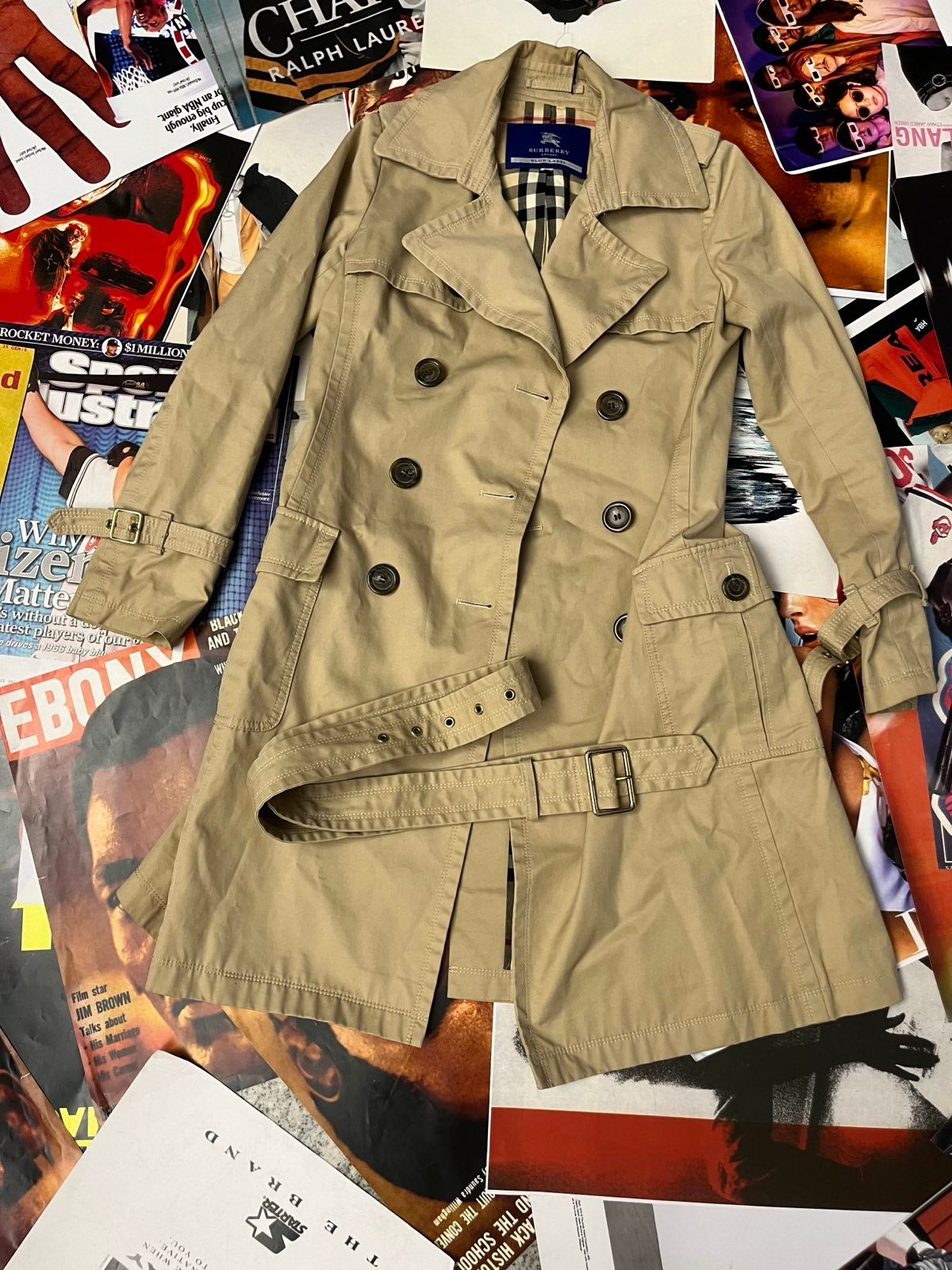 Burberry London Blue Label TRENČKOT dámský béžový na knoflíky, opasek s přeskou do pasu S/M