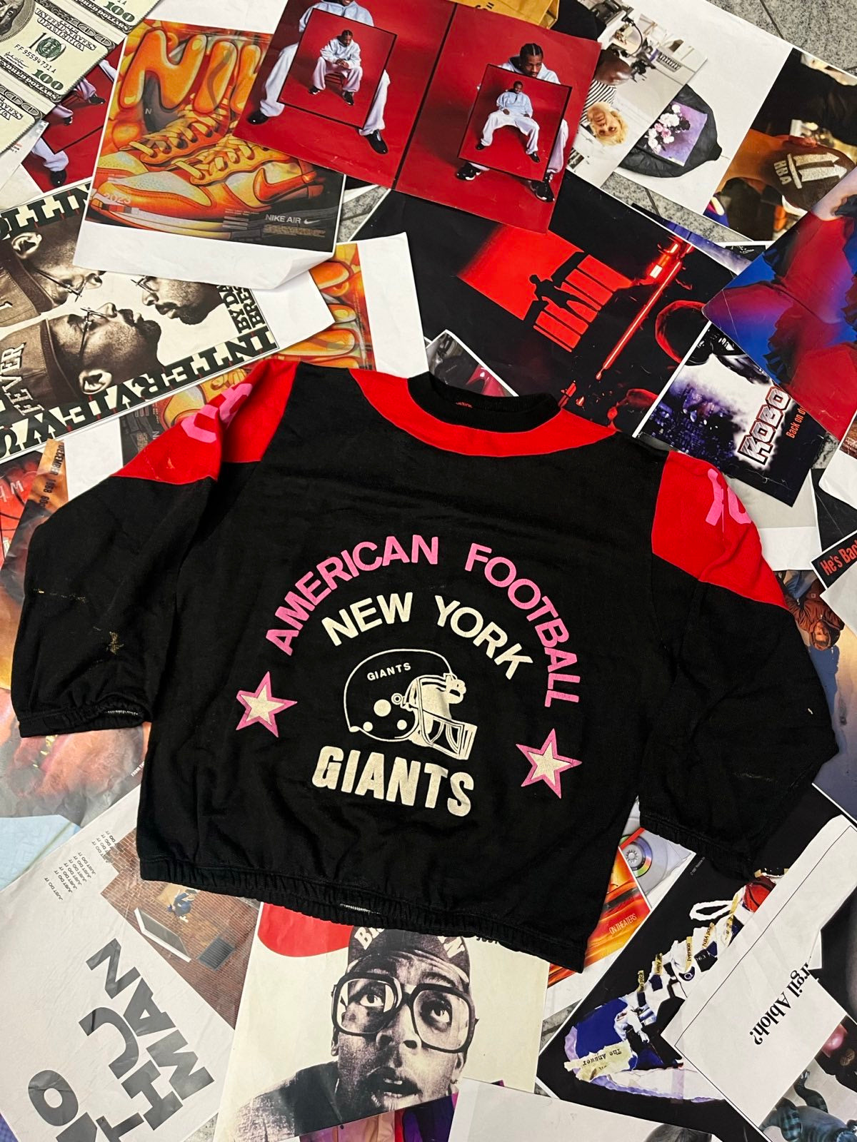 (M) New York Giants crewneck černo–červený s potiskem American Football