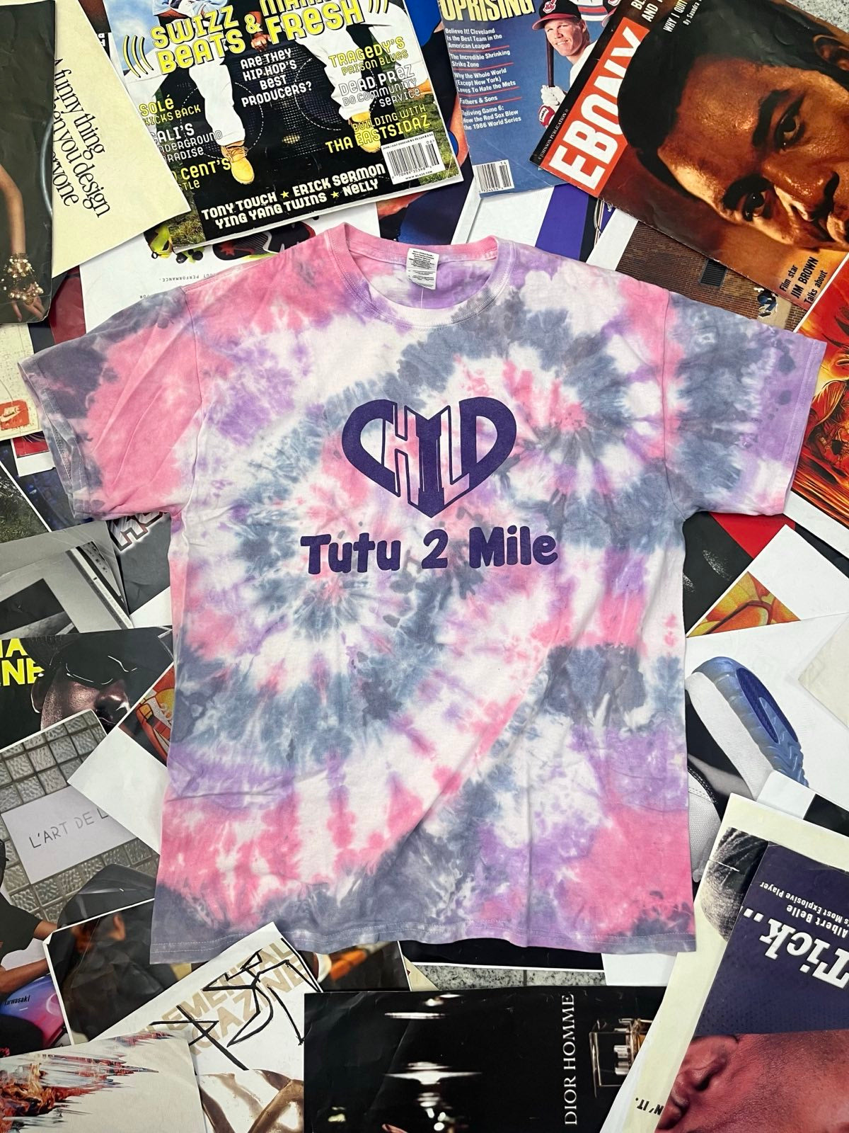 Růžové batikované tričko nápis Tutu 2 Mile