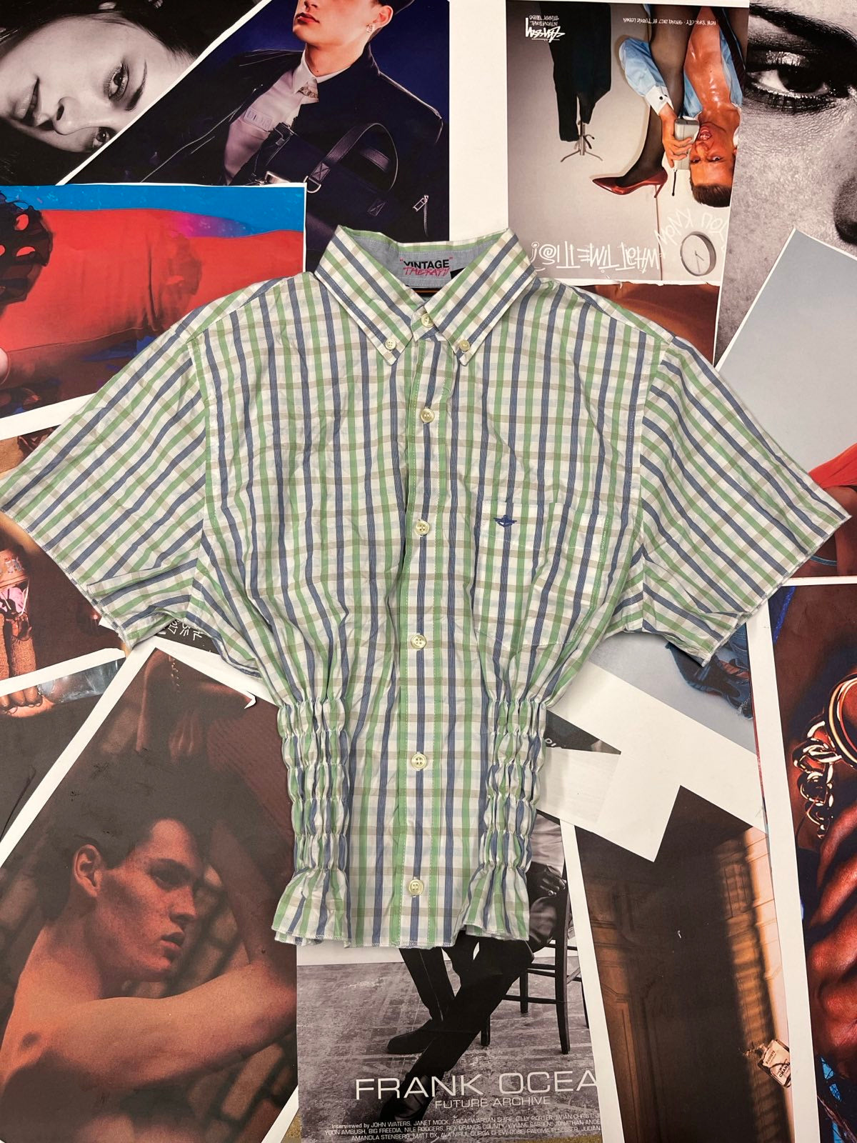 (M) Reworked košile Dockers modro bílo zelená pruhy s žabičkováním
