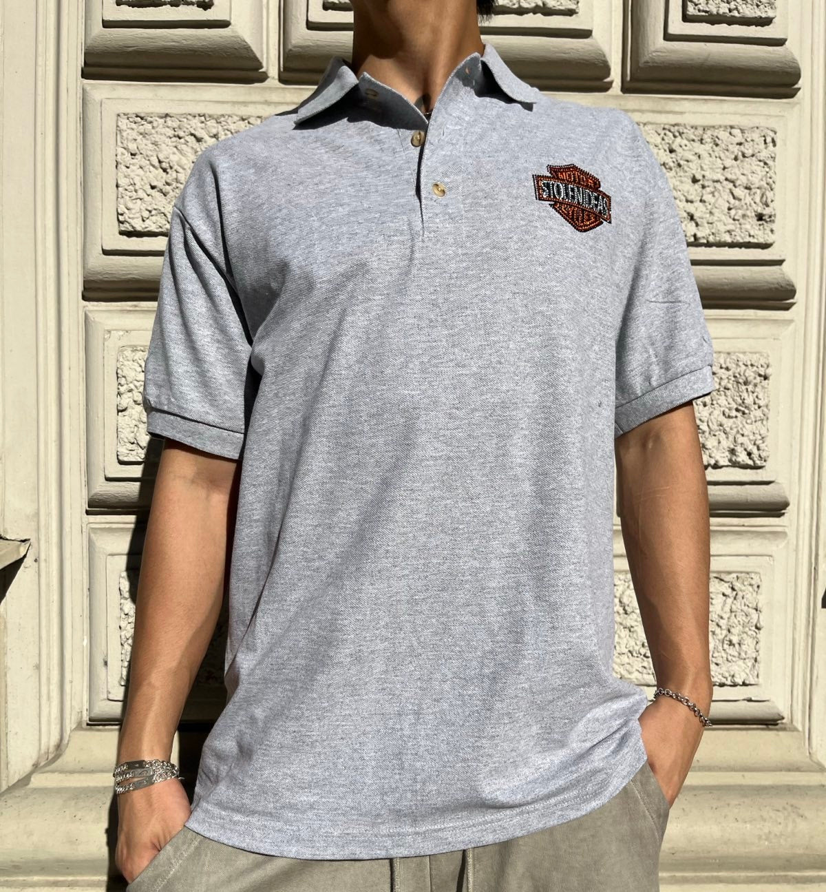 (M) 1of1 POLOTRIKO šedé Harley Davidson rhinestones logo