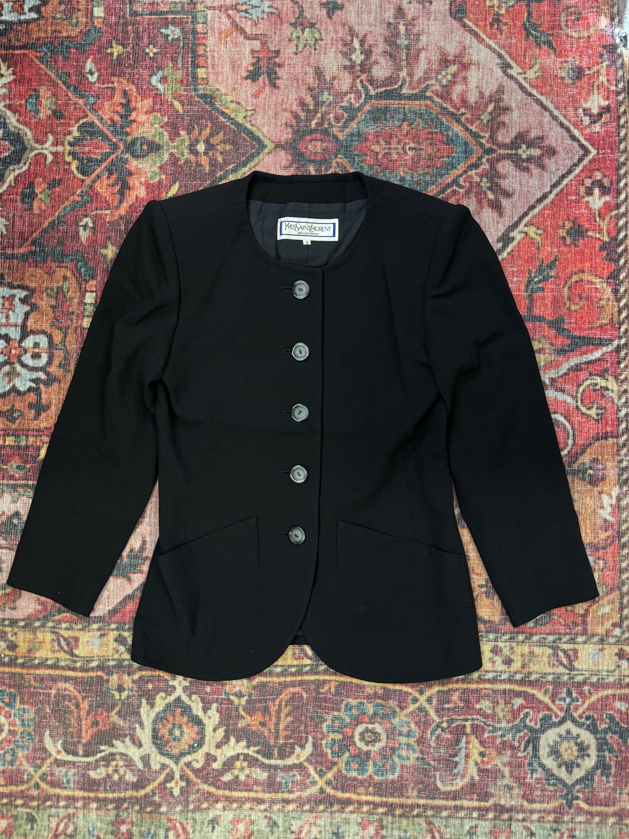 (S) Yves Saint Laurent černý crop kabátek dámský