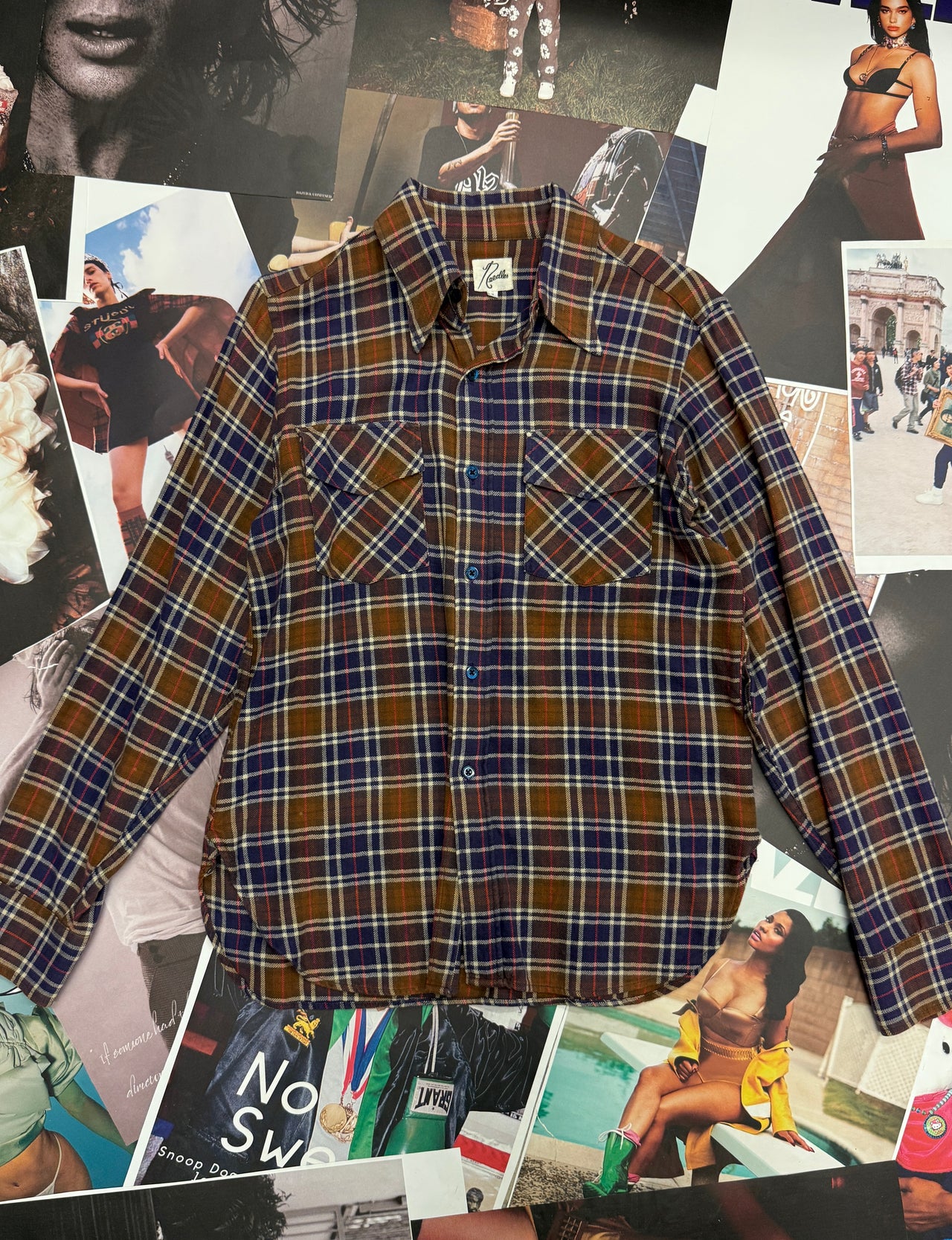 (S) Needles košile flanelová hnědá s dlouhým rukávem