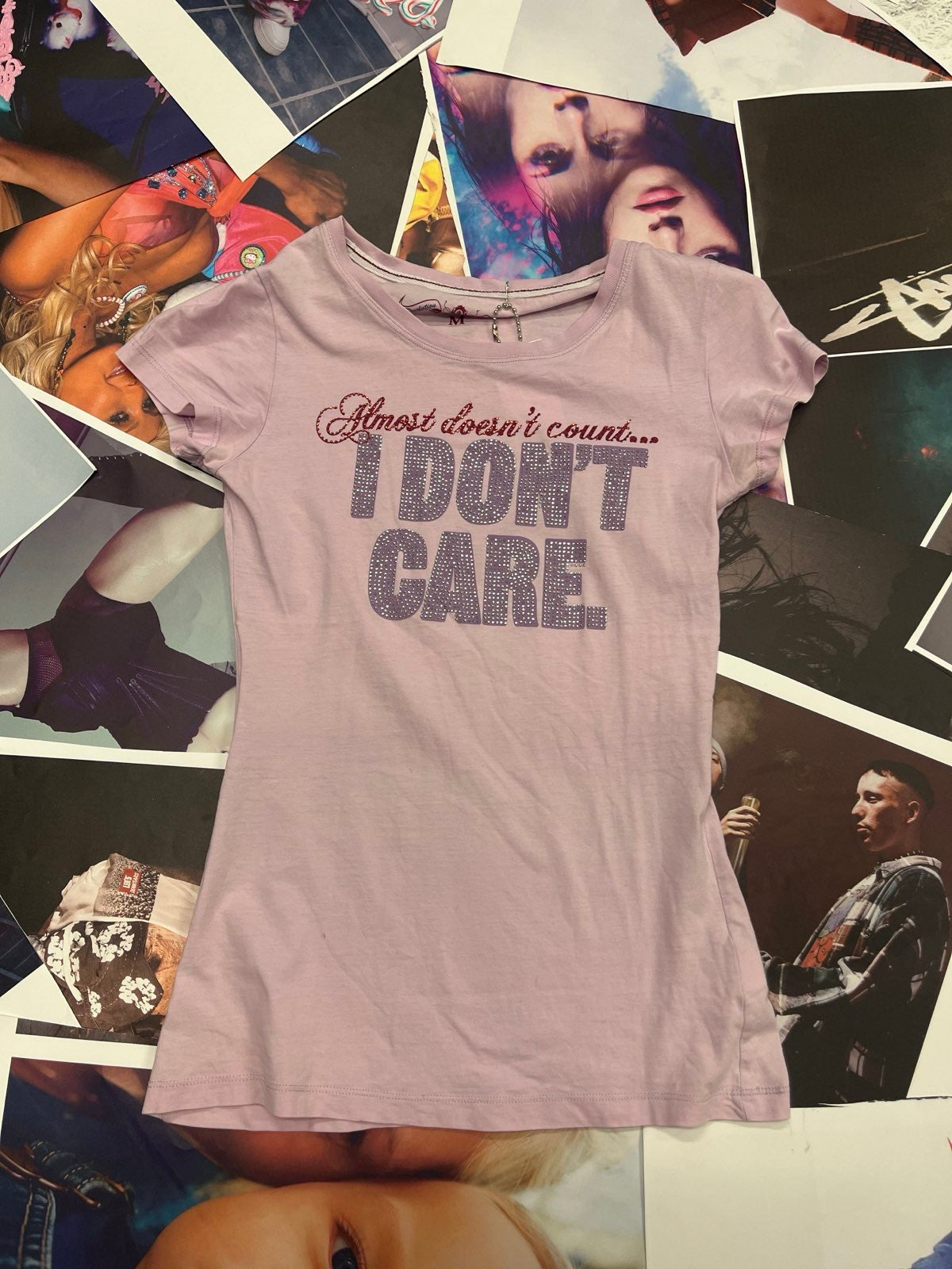 (M) NXJ světle růžové dámské triko s nápisem "I DON'T CARE"
