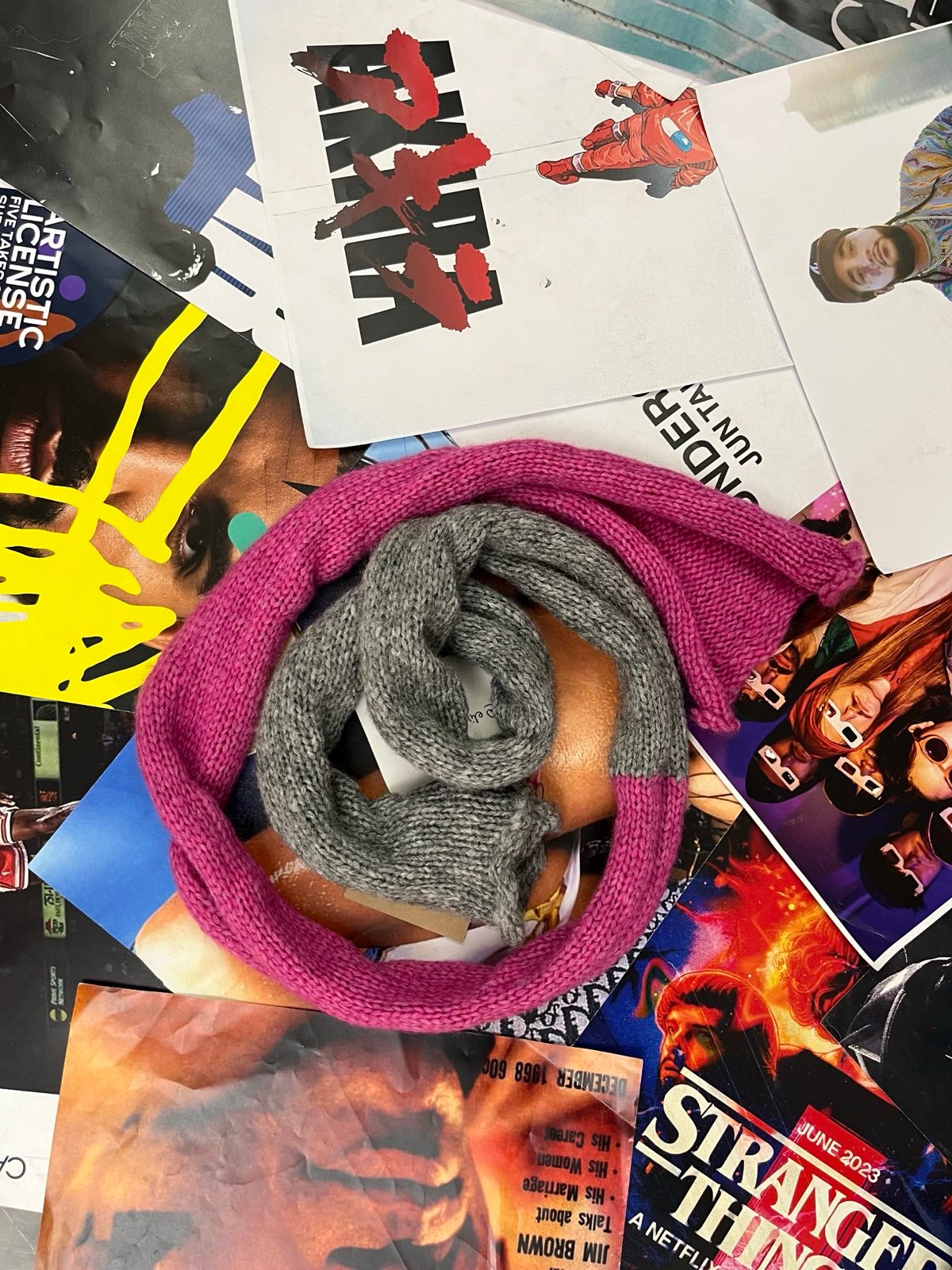 Pletená šála ružová, šedá OS