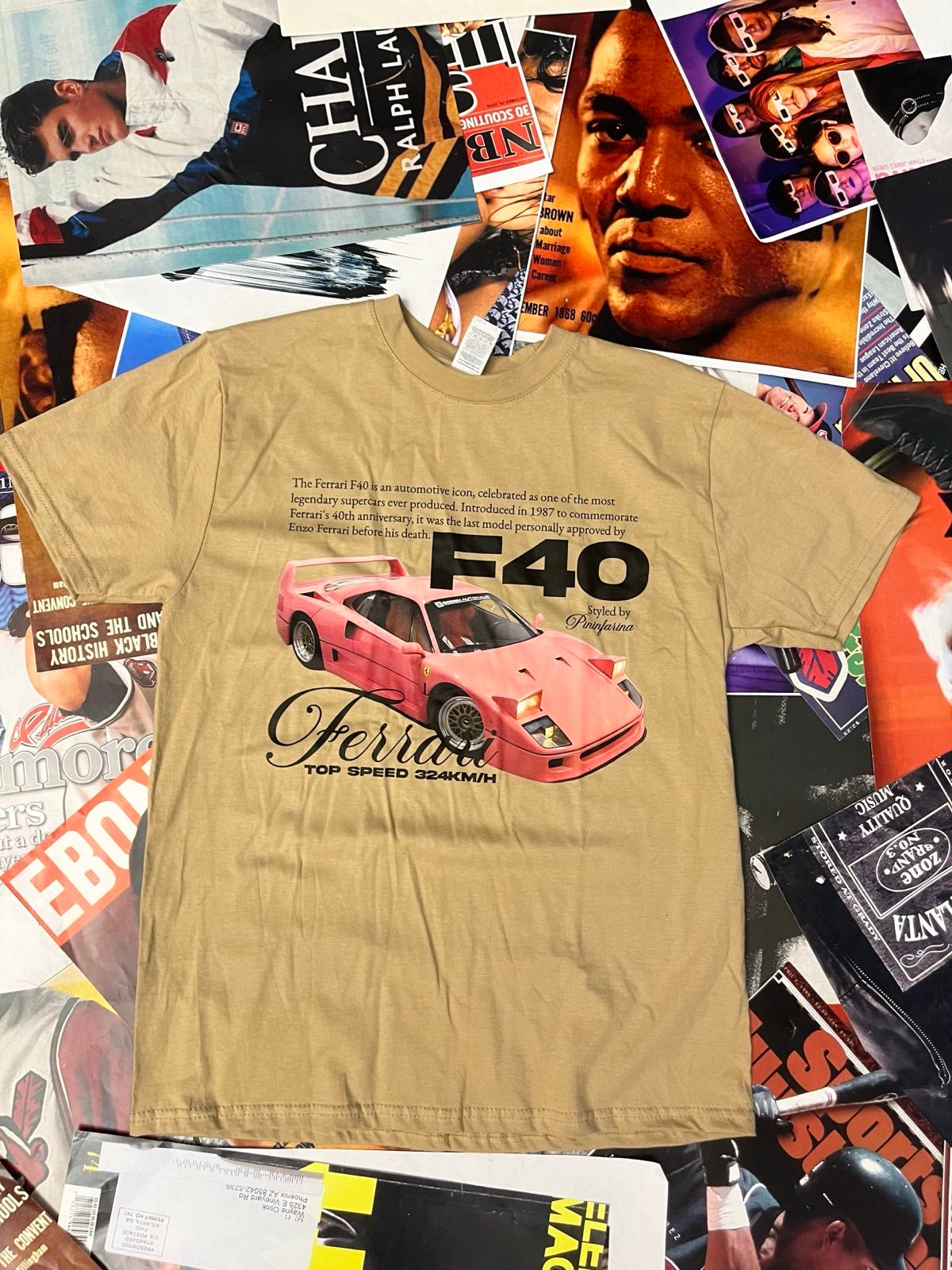 BOOTLEG triko hnědé růžové Ferrari F40