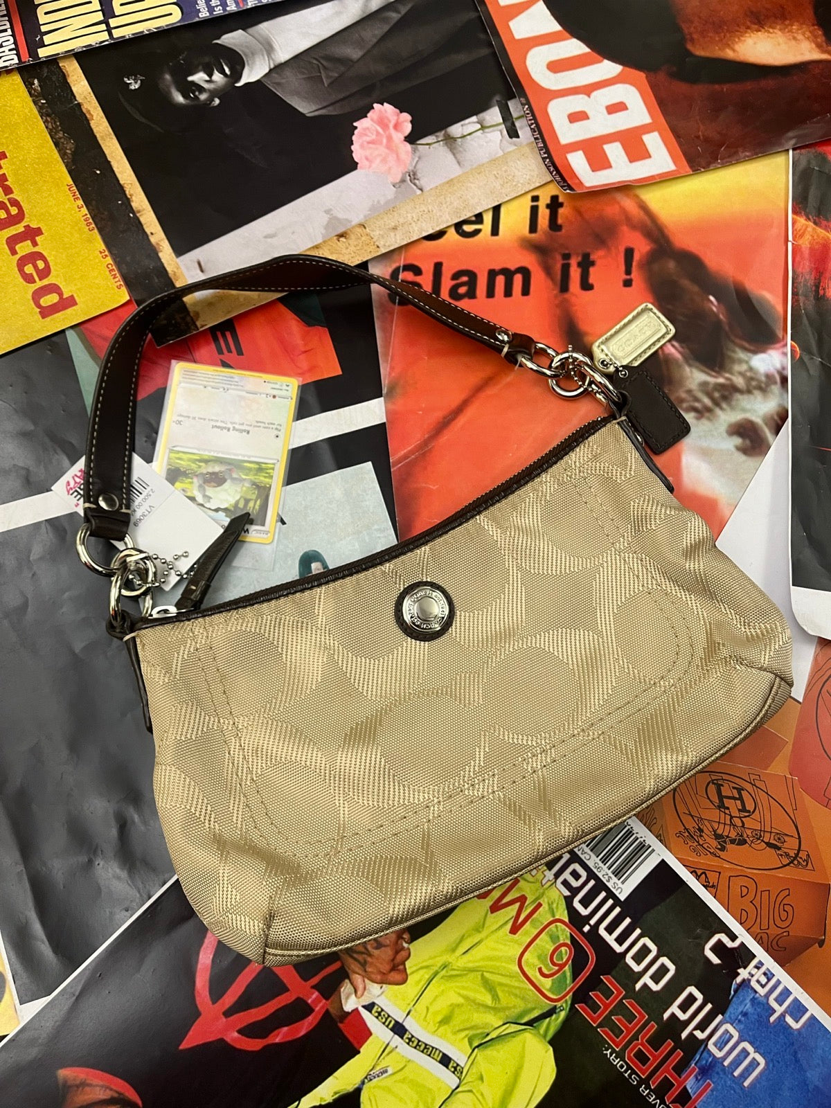 Coach kabelka mini béžová s tmavě hnědou rukojetí