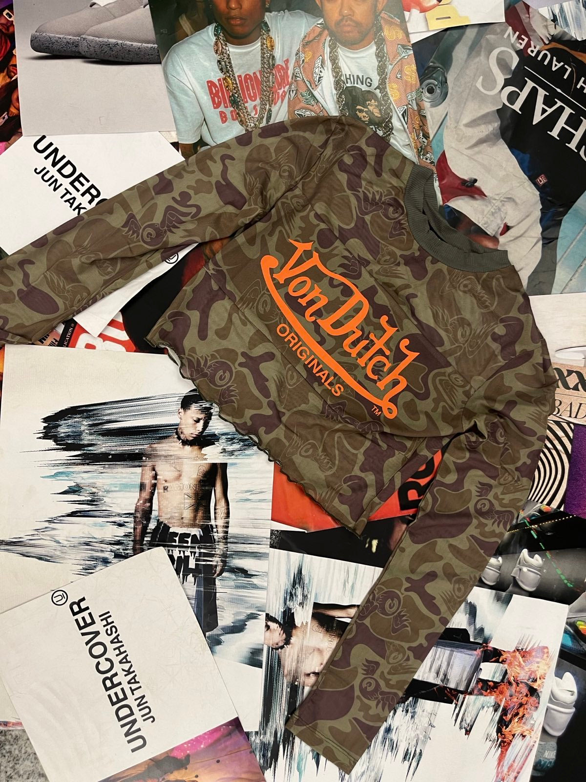 Von Dutch top vzorovaný maskáčový průhledný s dlouhým rukávem Von Dutch L