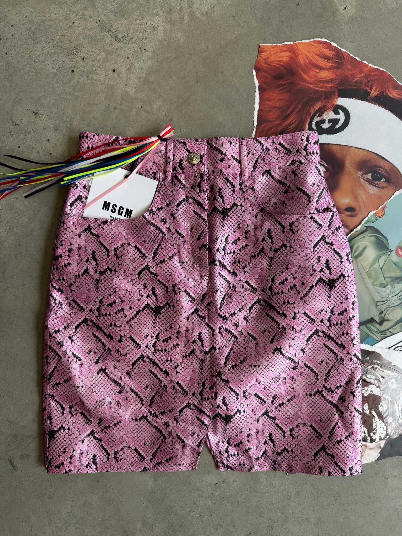 (M) MSGM růžová sukně s hadím printem