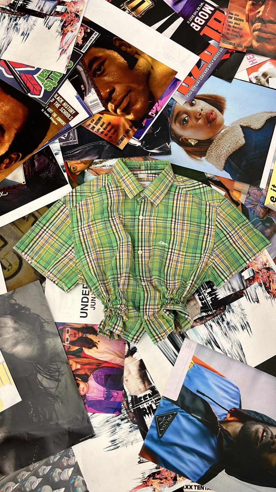 Reworked top SOliver světle zelený kostičkovaný s žabičkováním M