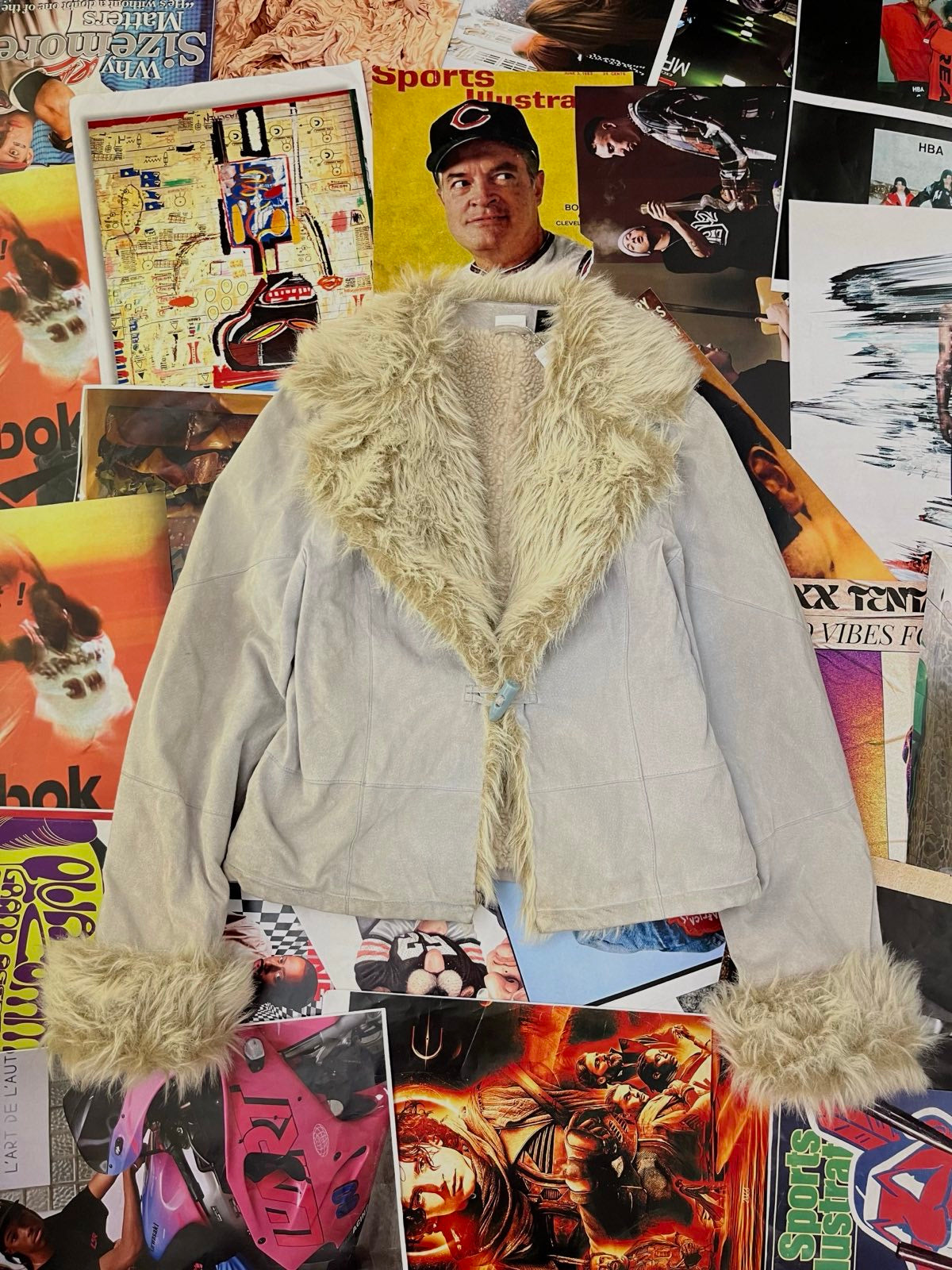 (M) Together bunda semišová světle modrá/šedá s kožíškem dámská