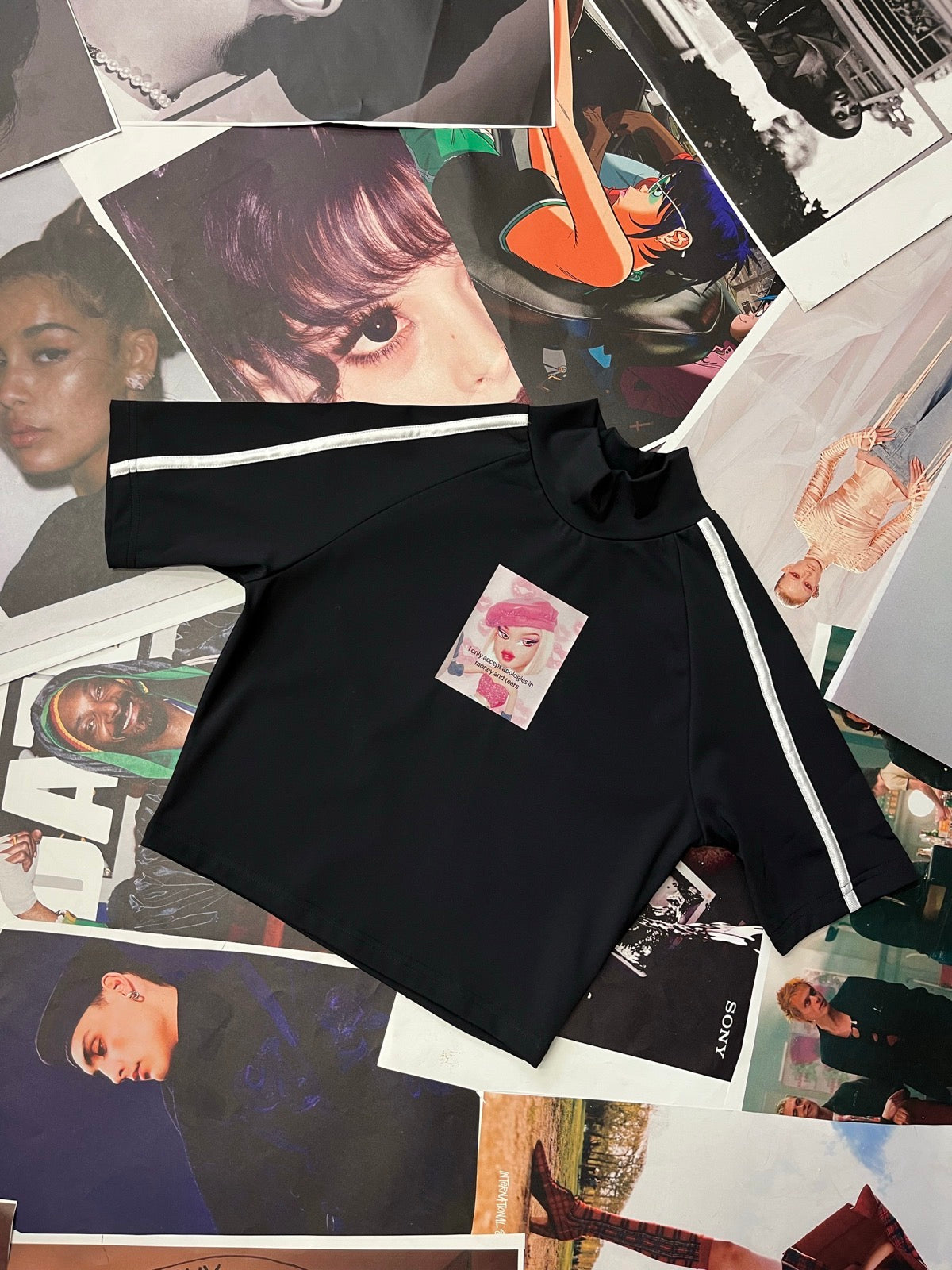 (S) 1of1 top dámský černý z neoprenu Bratz I only accept apologies in money and tears