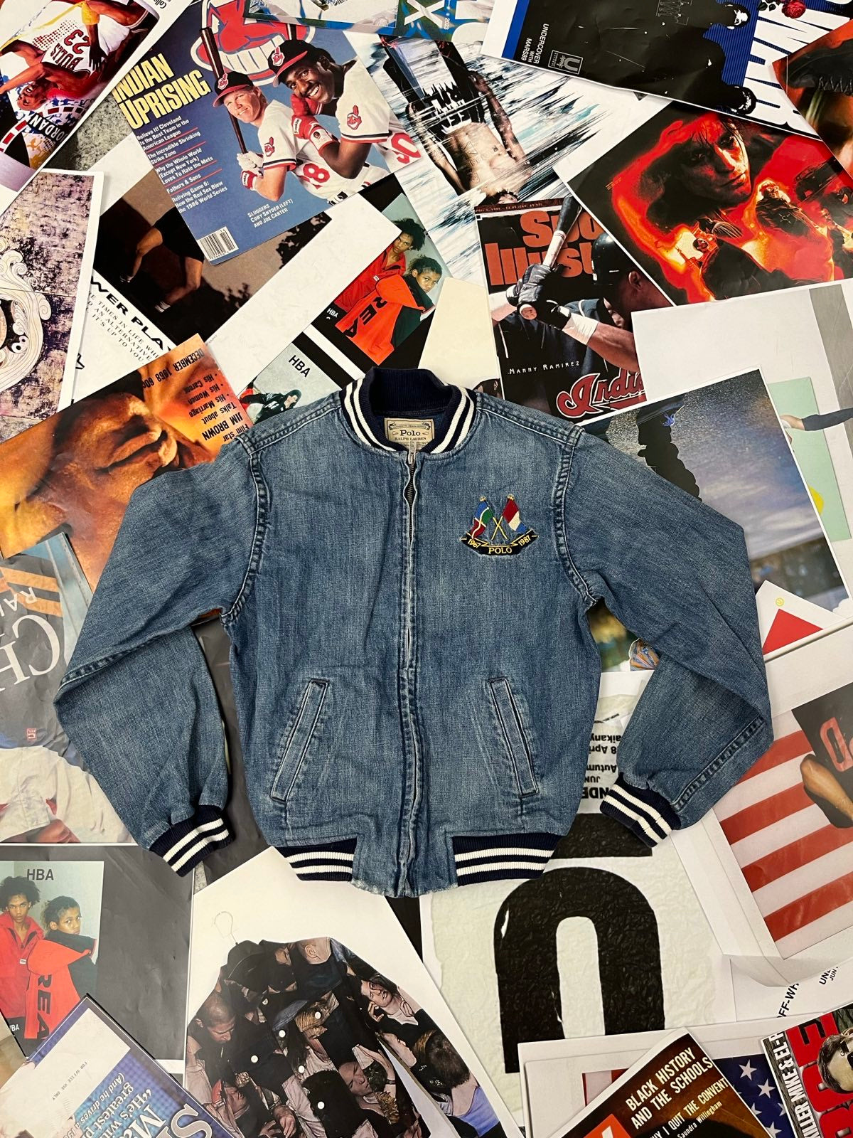 (XS) Polo Ralph Lauren bomber bunda džínová s výšivkou na levé straně