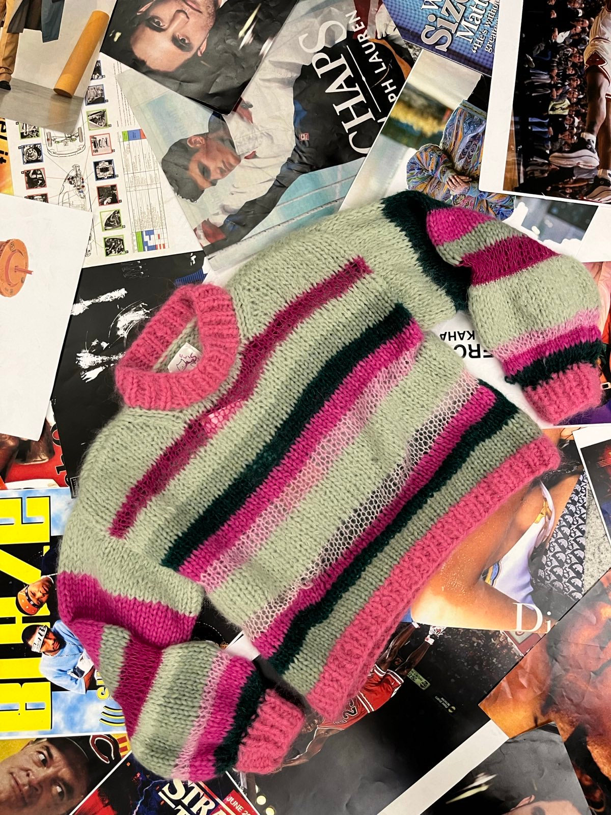 (One Size) Svetr pruhovaný ružová, zelená, světle zelená