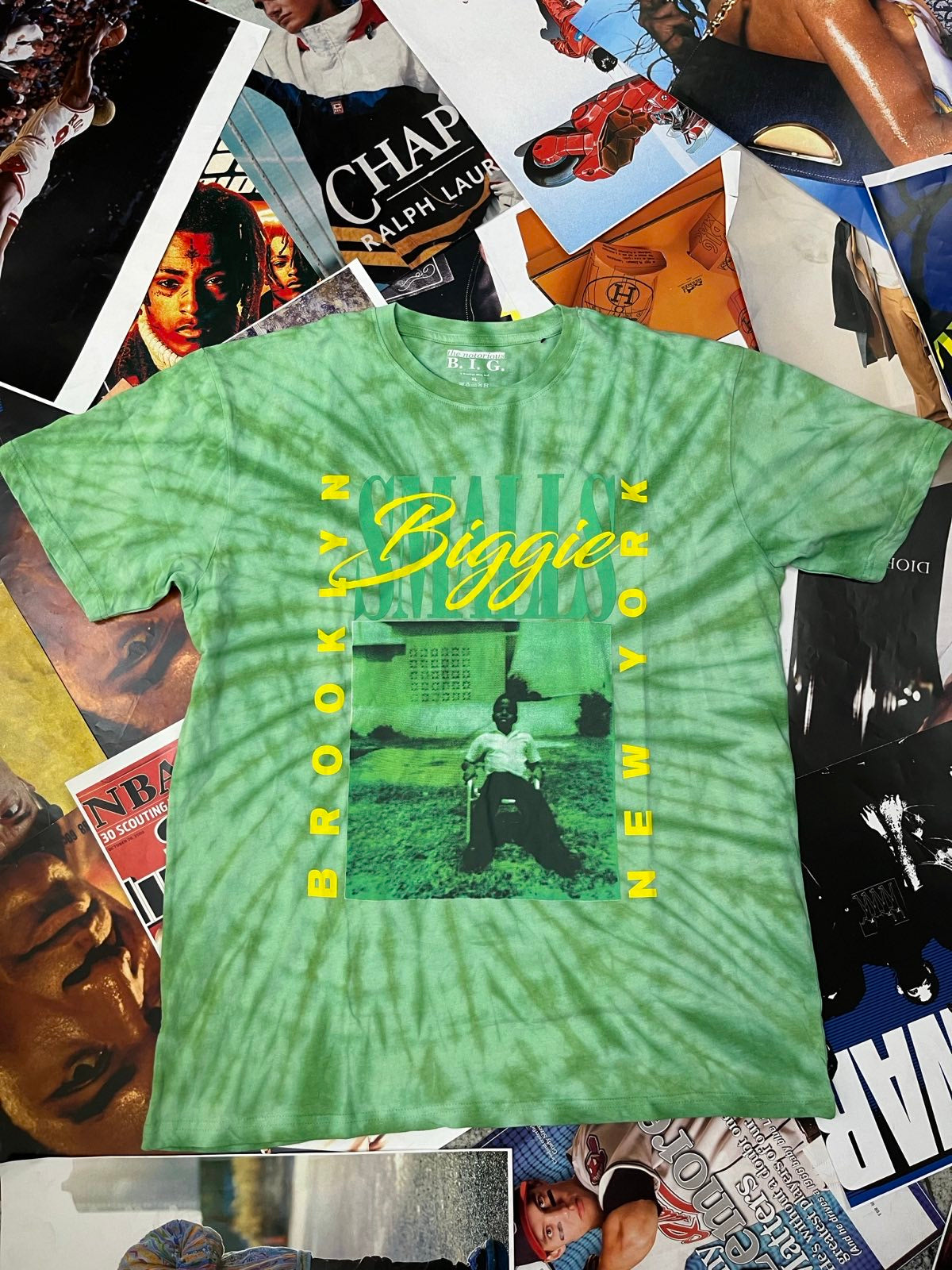 (XL) The Notorious Big TRIKO zelené batikované se zeleno-žlutým potiskem