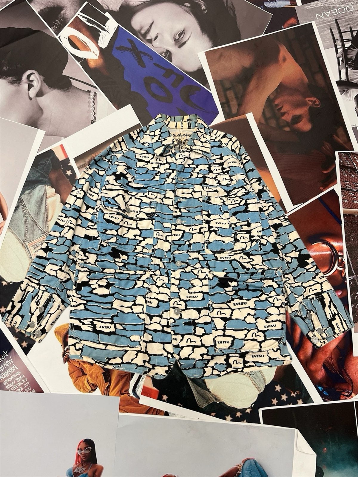 (XL) Evisu bunda denim bílo–modrý all–over pattern