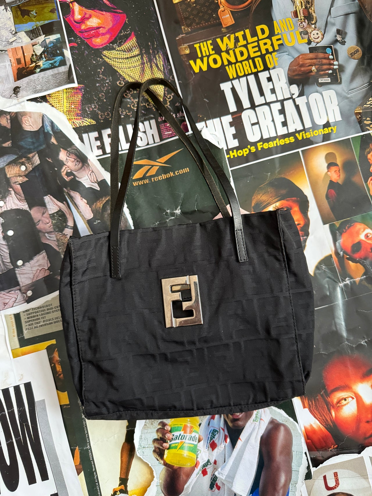 Fendi kabelka Zucca černá nylon s monogramem Fendi