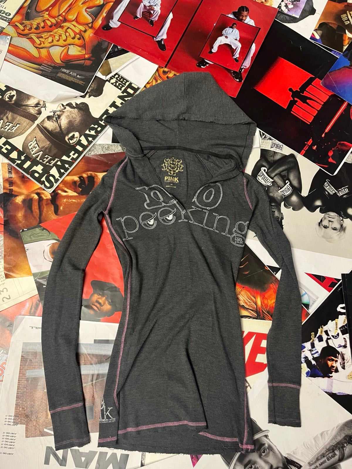 (XS) Victoria Secret PINK mikina dámská šedá s kapucí No peeking