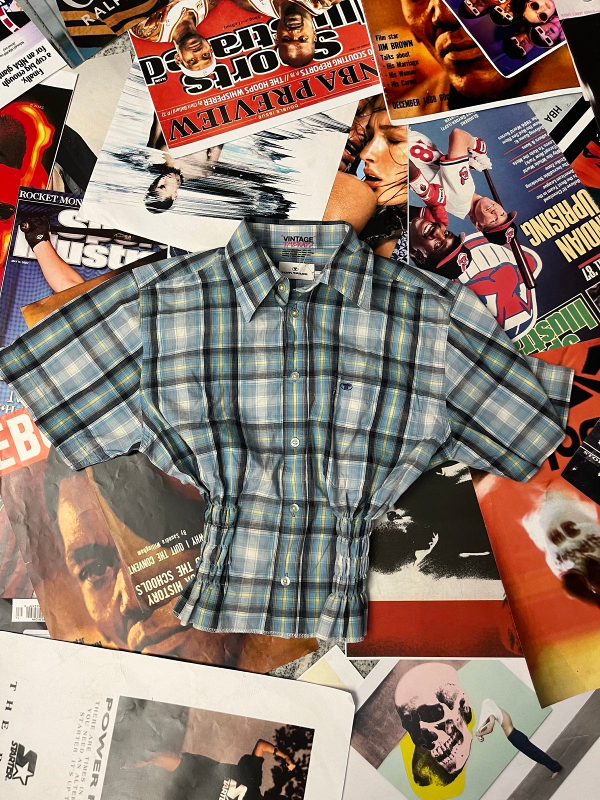 Reworked TOP s žabičkováním Tom Tailor kostičkovaný modro-bílý L