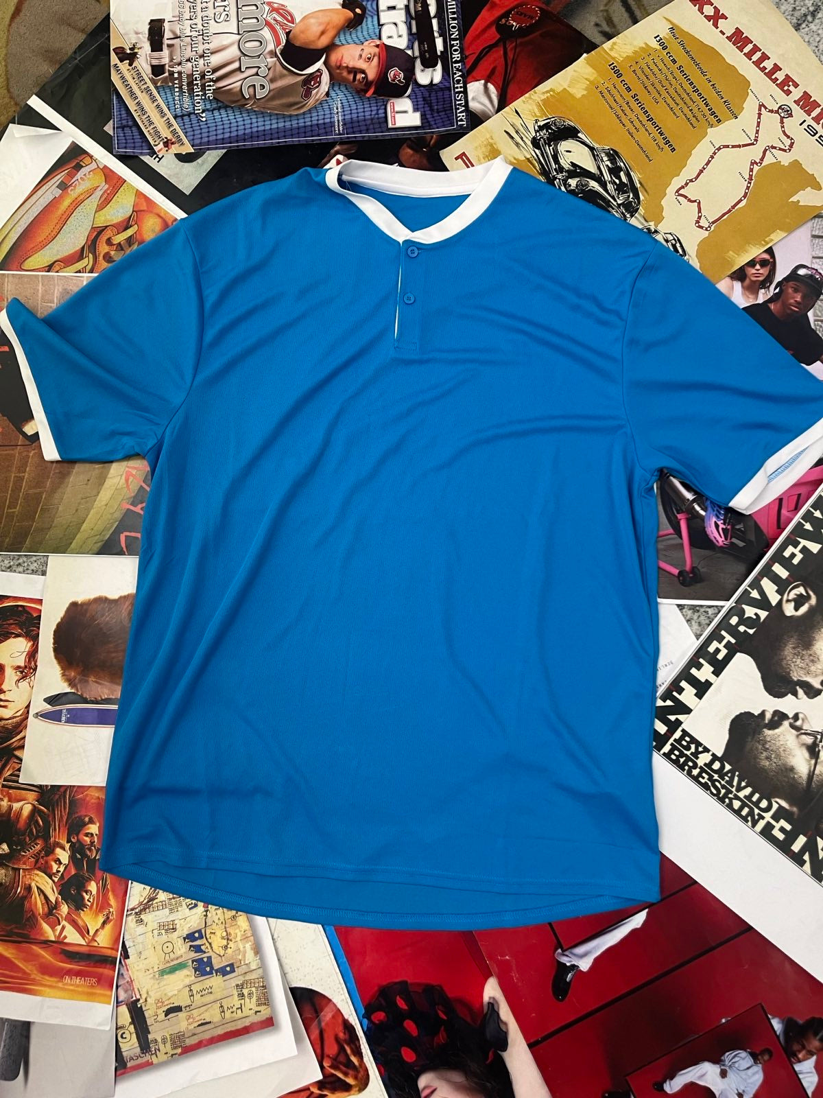 (2XL) Světlemodrý dres s bílým límečkem