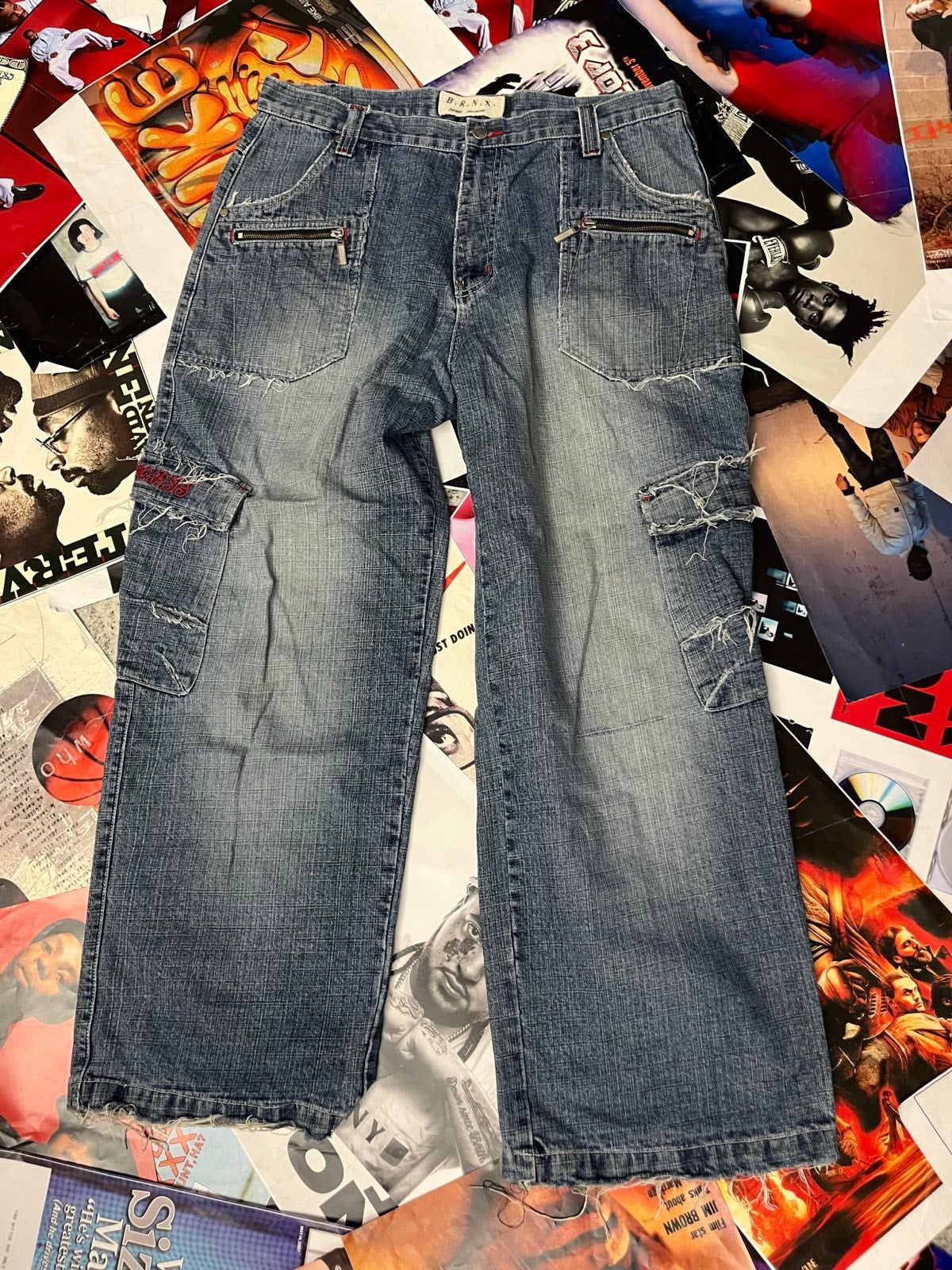 (2XL) B.R.N.X. DENIM DIVISION kalhoty cargo kapsy, na zadní kapse červená nášivka