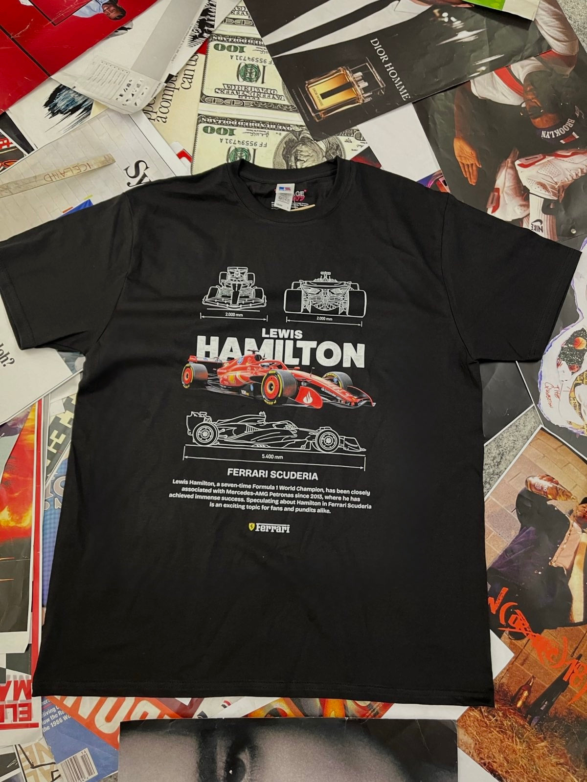BOOTLEG triko černé Lewis Hamilton červené Ferrari