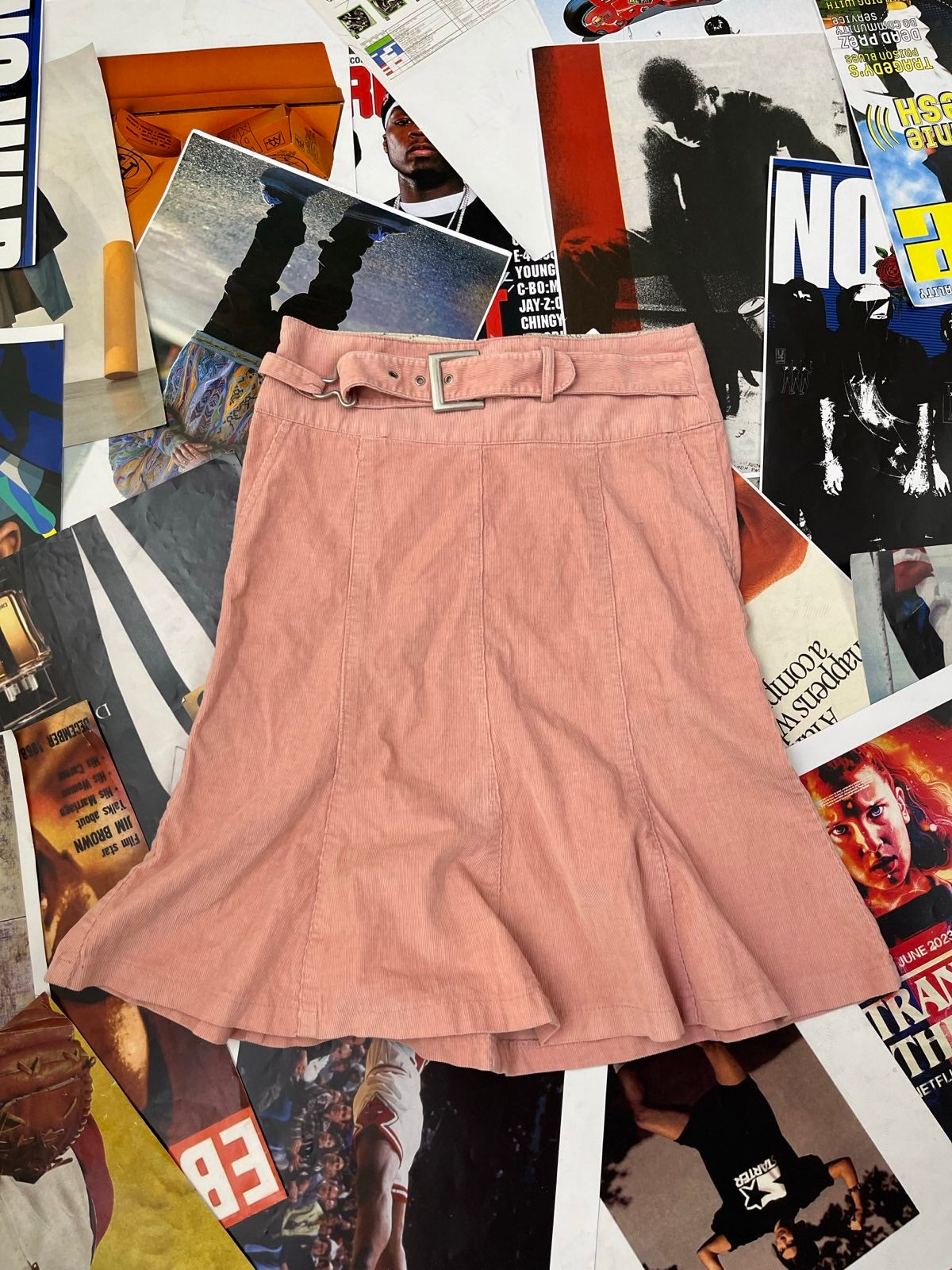 (S) Vero Moda SUKNĚ manšestrová světle růžová s páskem