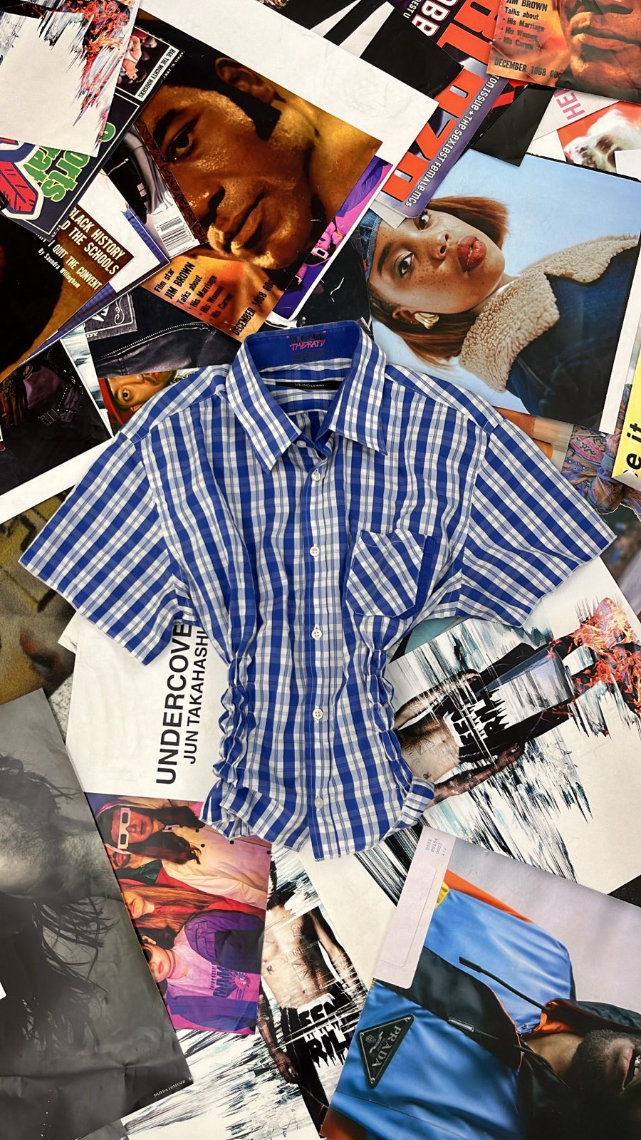 Reworked top VKing uomo světle modrý kostičkovaný s žabičkováním L