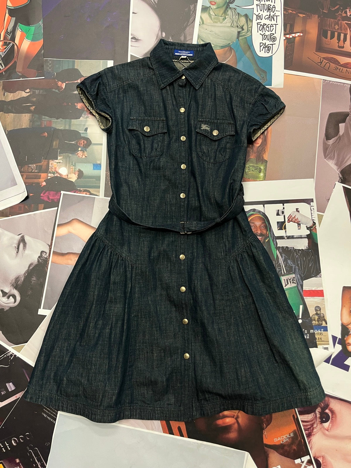 (S) BURBERRY šaty tmavý denim s páskem