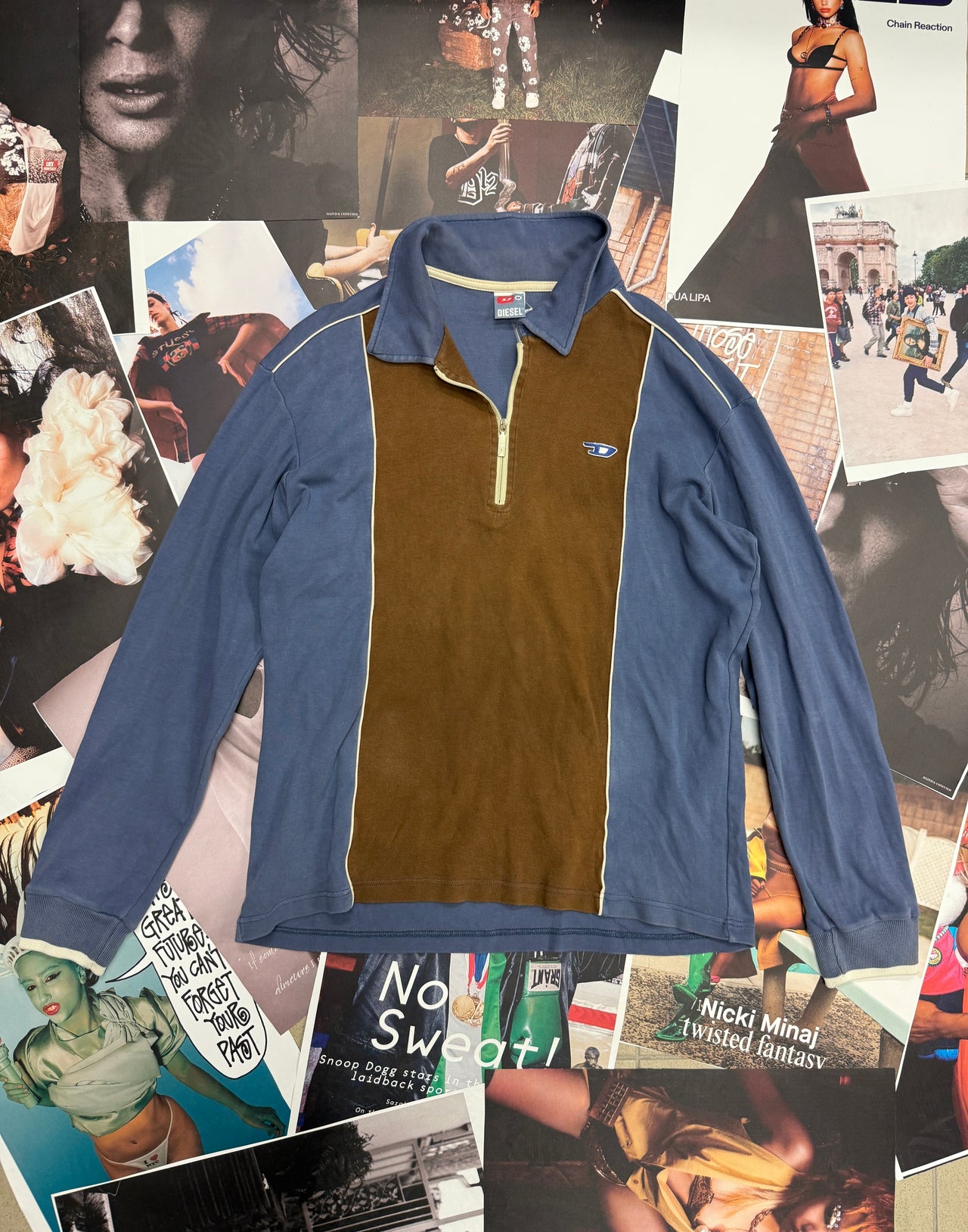 (M) Diesel half zip–up mikina hnědo modrá