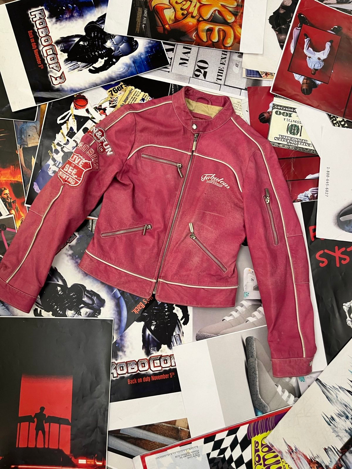 (S) Mustang leather kožená bunda dámská růžová s nášivkama, nápis WILD CAT na zádech