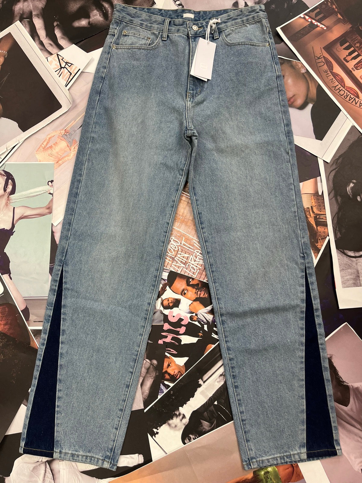 (W32 / M) 8 by YOOX světlé straight džíny s kontrastním pruhem pánské