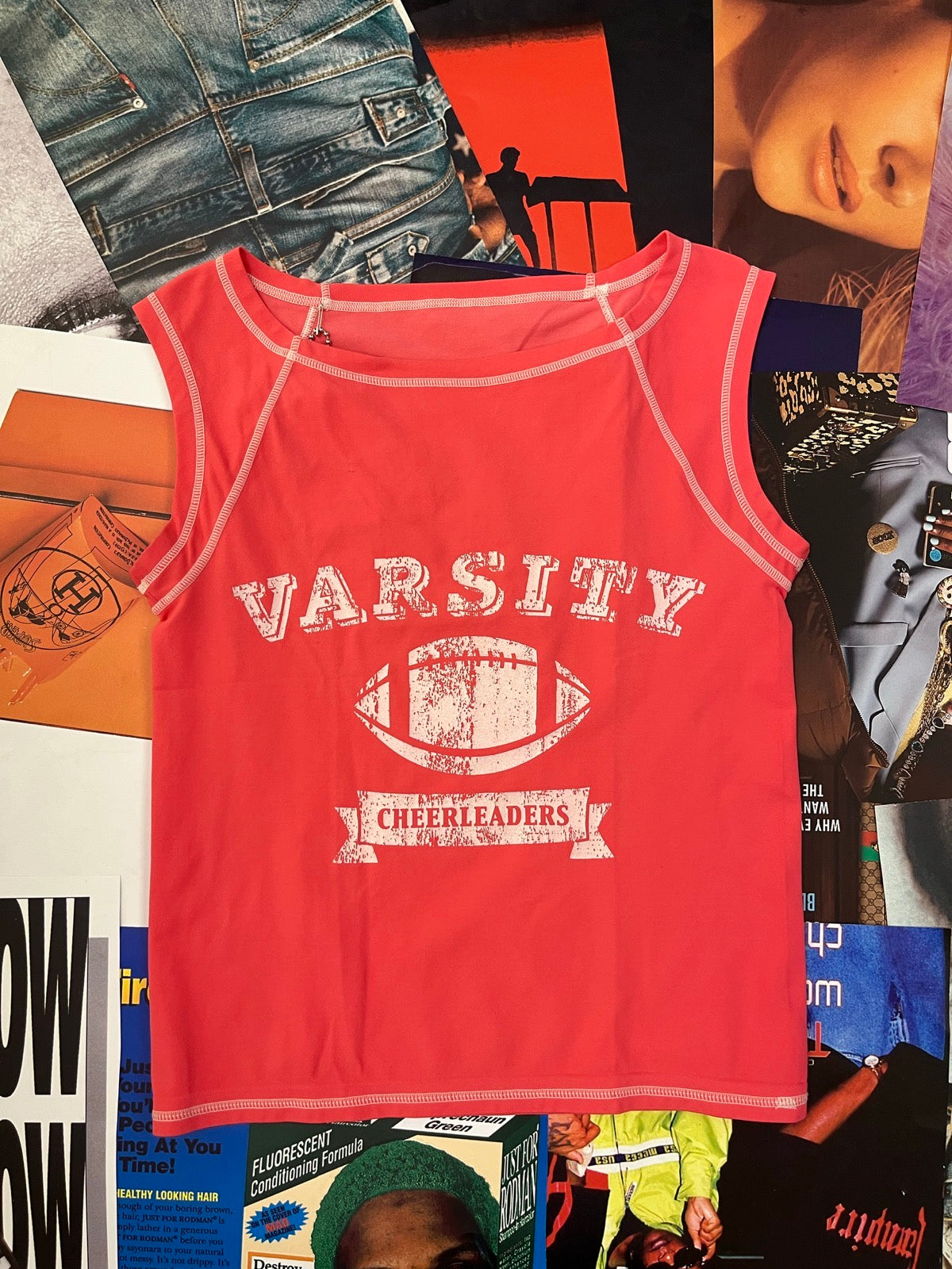 (L) Top dámský korálový s bílým stitchingem Varsity Cheerleaders