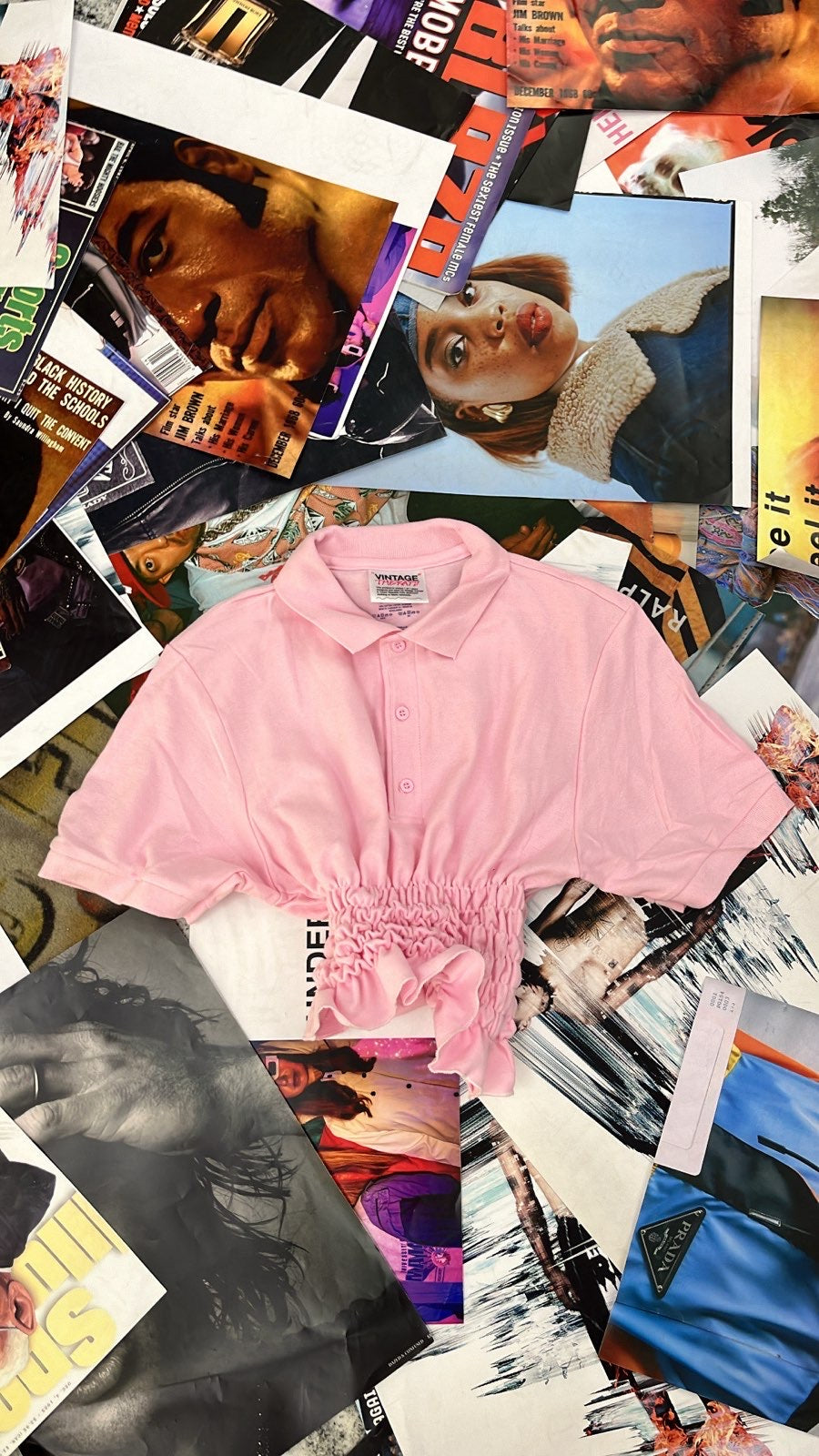 (S) Reworked polo triko světle růžové s límečkem s žabičkováním