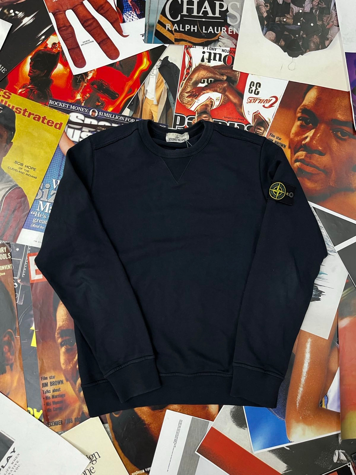 Stone Island CREWNECK tmavě modrý, nášivka na levém rukávu L