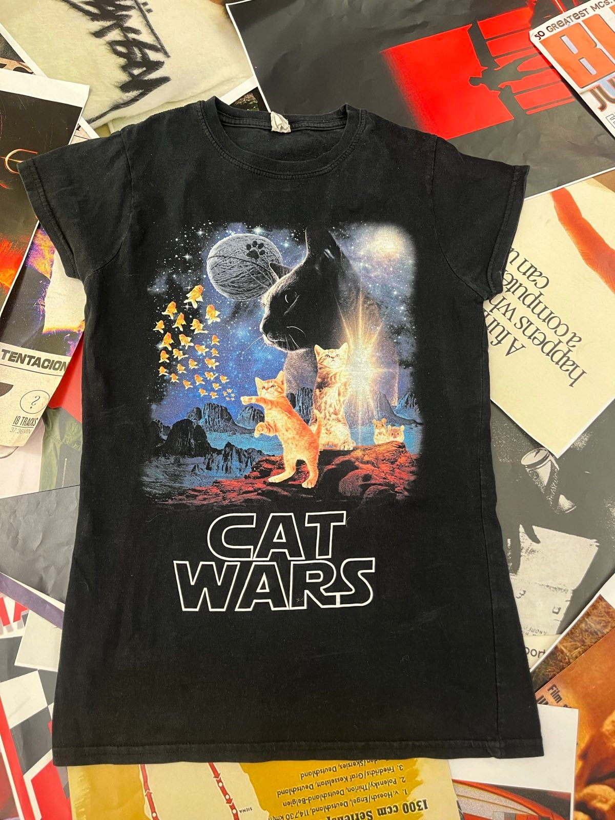 Gildan TRIKO dámské černé s potiskem koček a nápisem Cat Wars M
