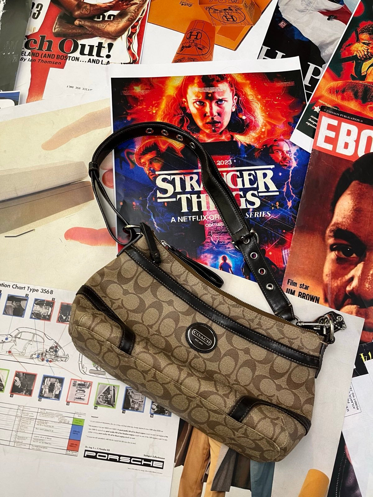 COACH kabelka menší béžová s tmavě hnědými detaily