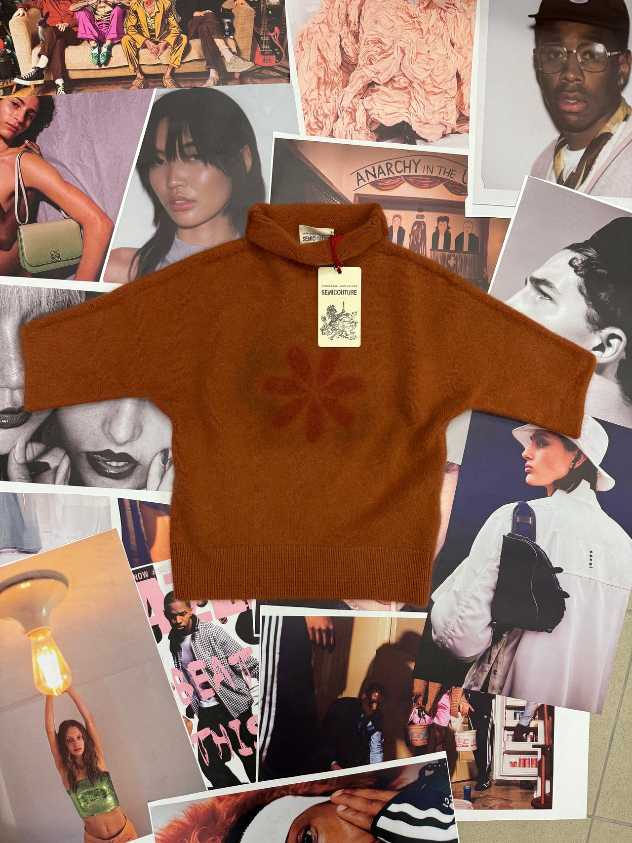 (XL) Semicouture hnědé svetrové triko s potiskem kytky