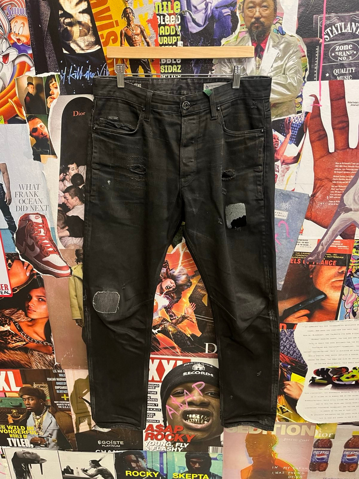 G-Star RAW černé džíny se záplatami 32 (M)