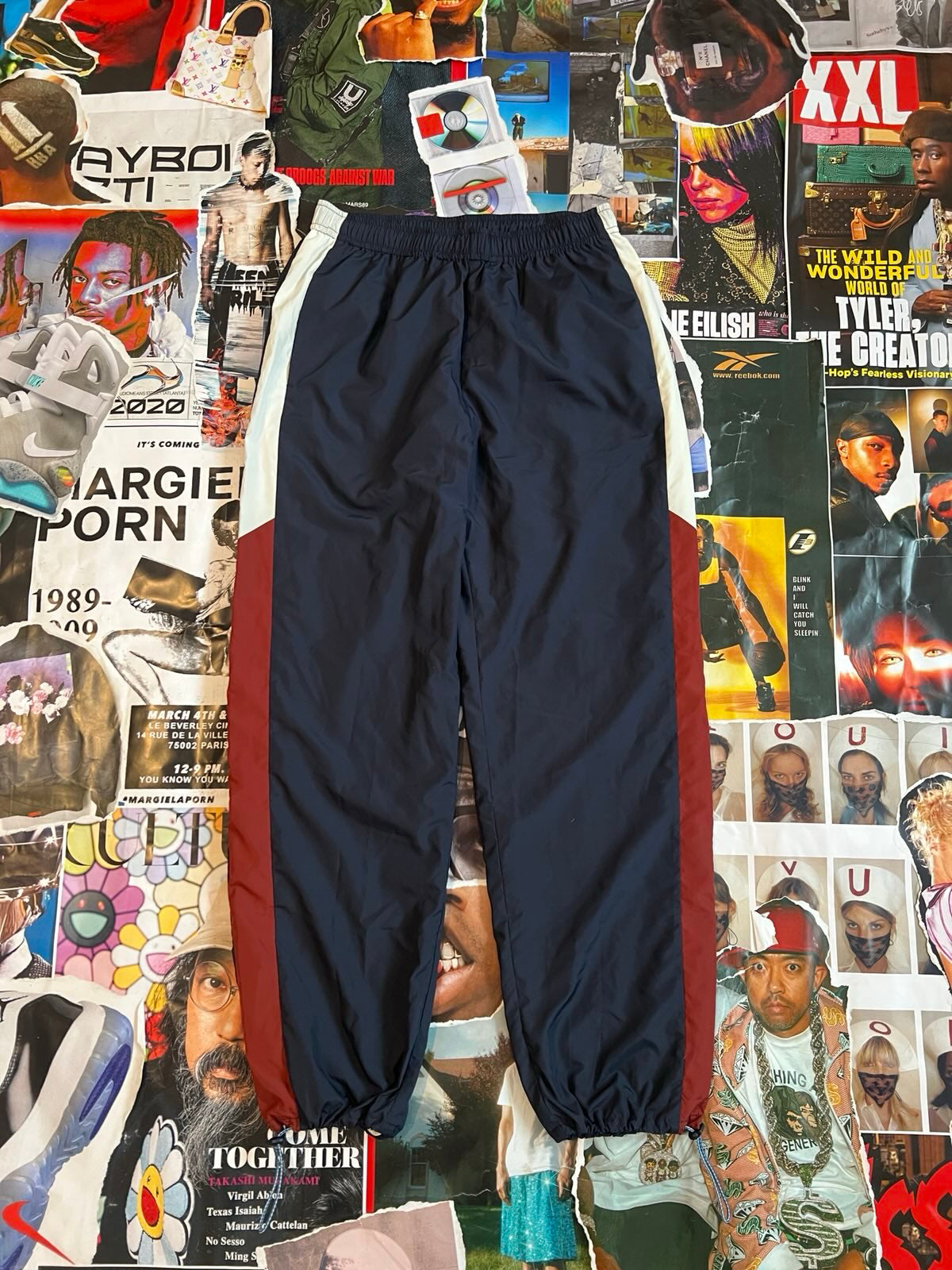 Wood Wood šusťáky tmavě modré s bílými a bordo pruhy vel. 38 (M)