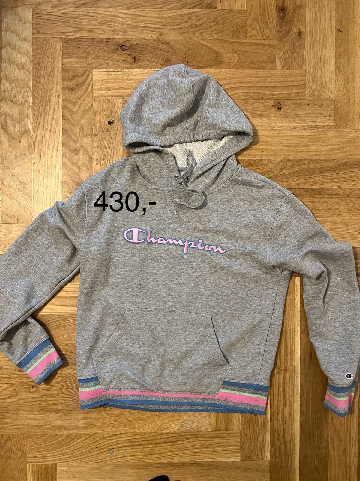 Champiopn šedá hoodie ružový nápis M