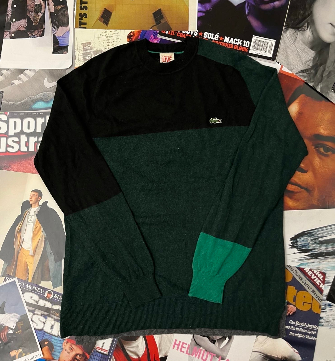 Lacoste zeleno černý svetr XL
