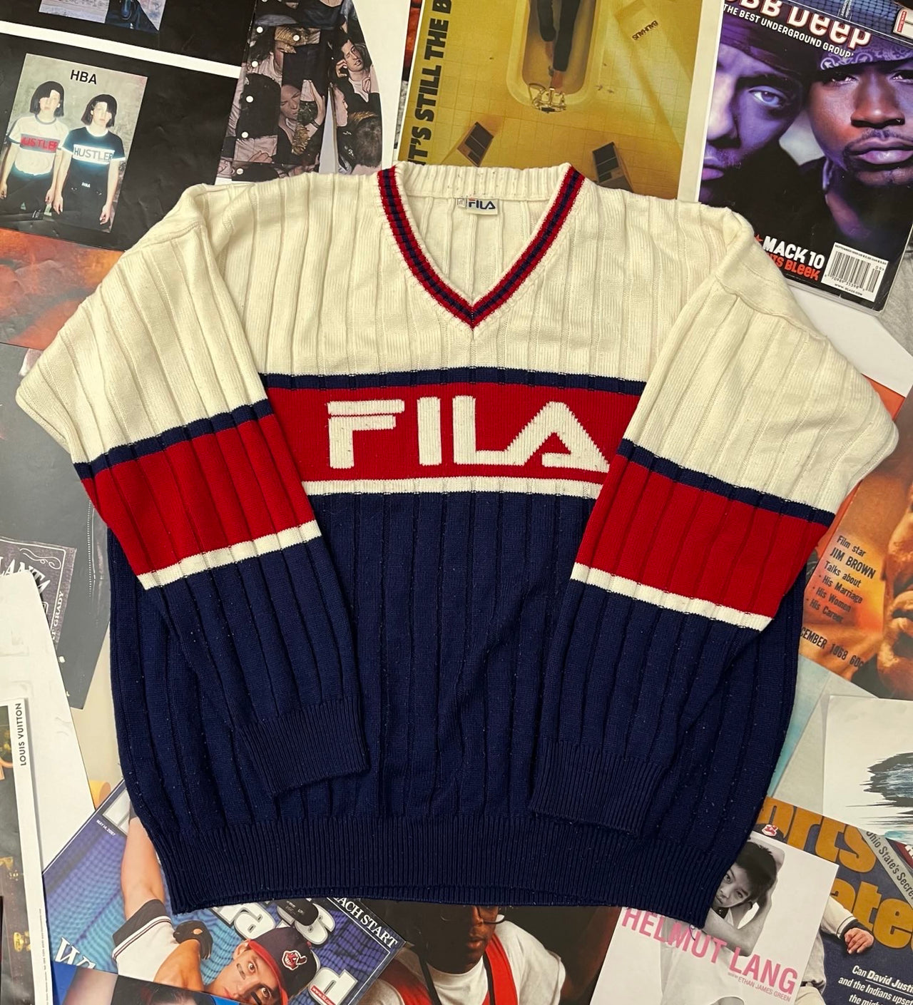 Fila svetr bílo červeno modrý 2XL