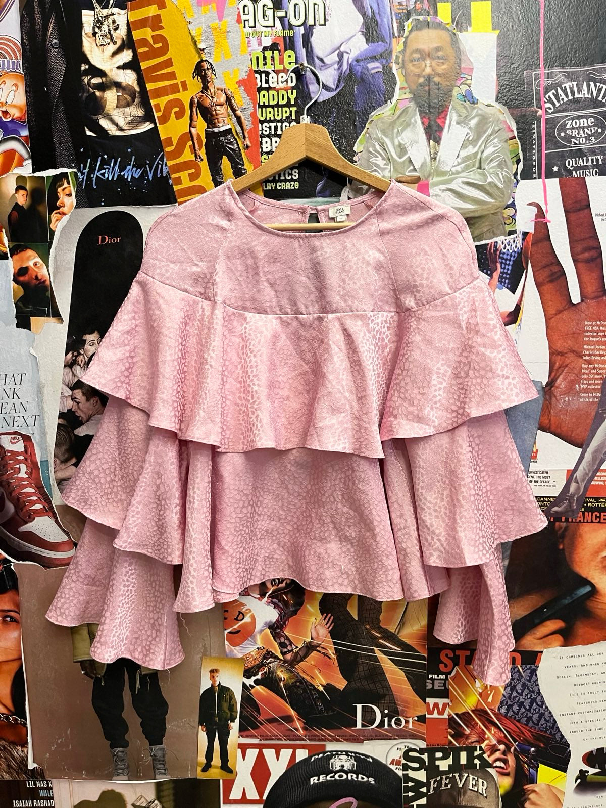 River Island růžová volánová halenka S